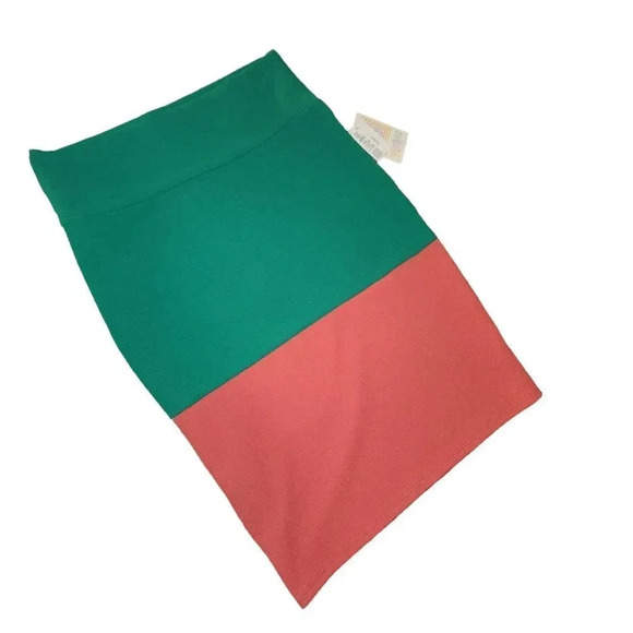 NWT Lularoe Women's Color Block Green Orange Classic Pencil Skirt Size Large - Picture 4 of 4
